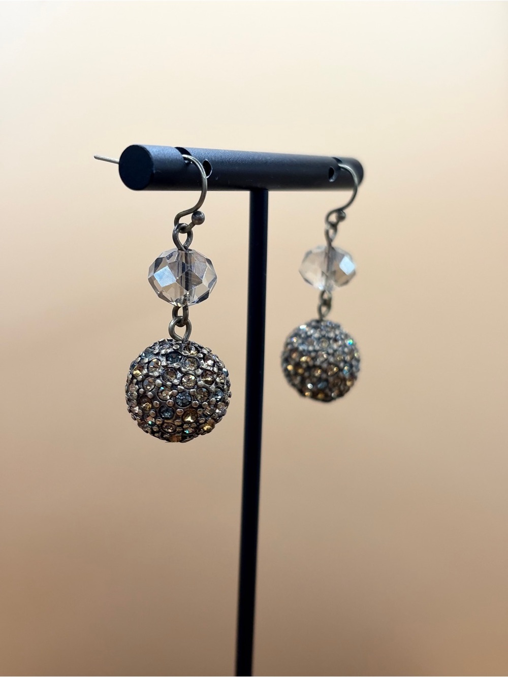 Elegant Bronze Tone Crystal and Pave Drop Earrings*